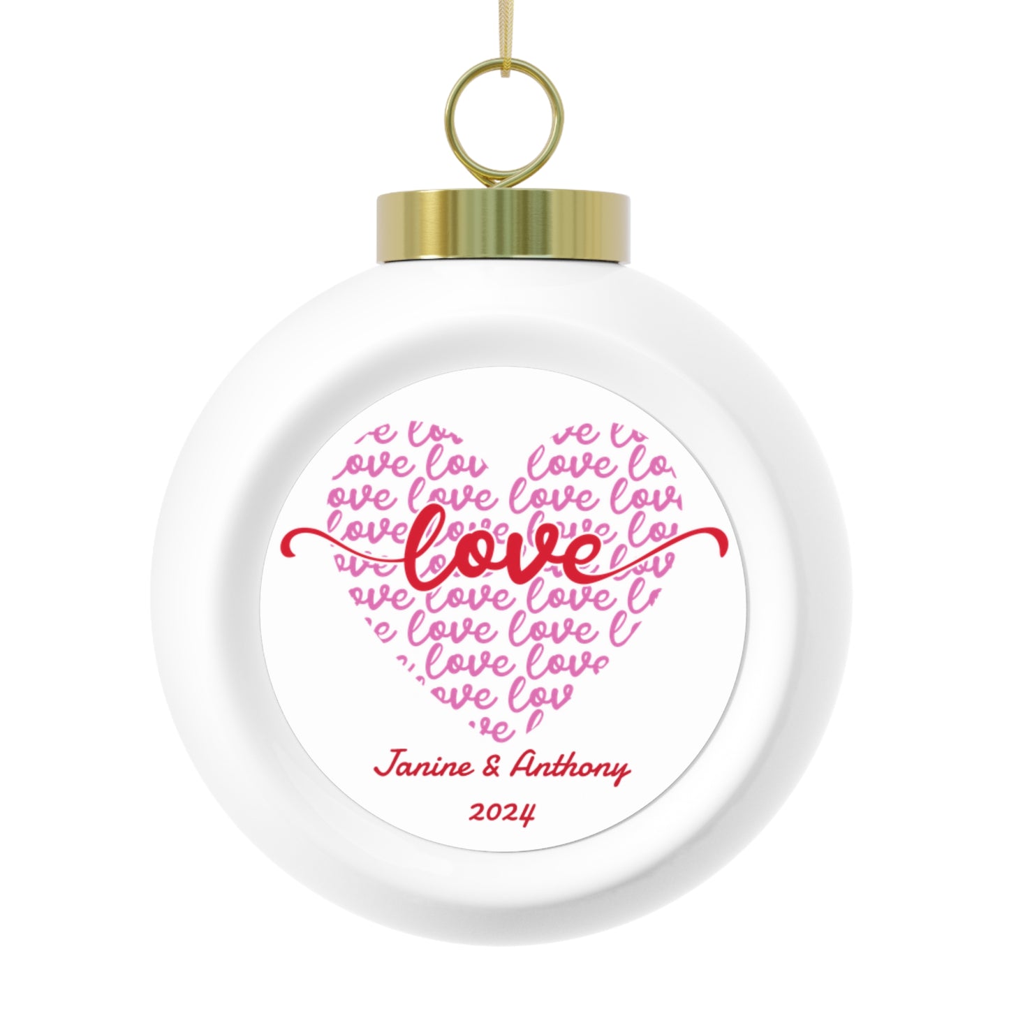 Love on a Heart of Love - Personalized Names Christmas Ball Ornament 2024