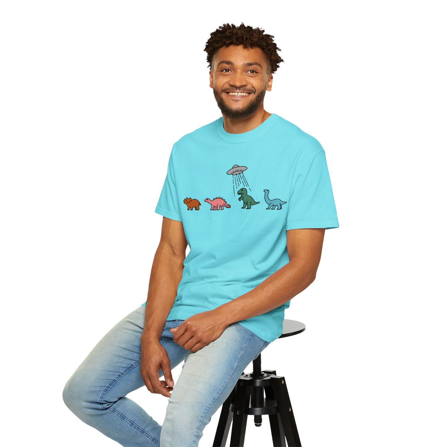 Dinosaur UFO Retro Unisex Garment-Dyed T-shirt