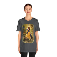 Fairy Tale Forest Tee — Woman with Dog Vintage Fantasy Graphic Shirt