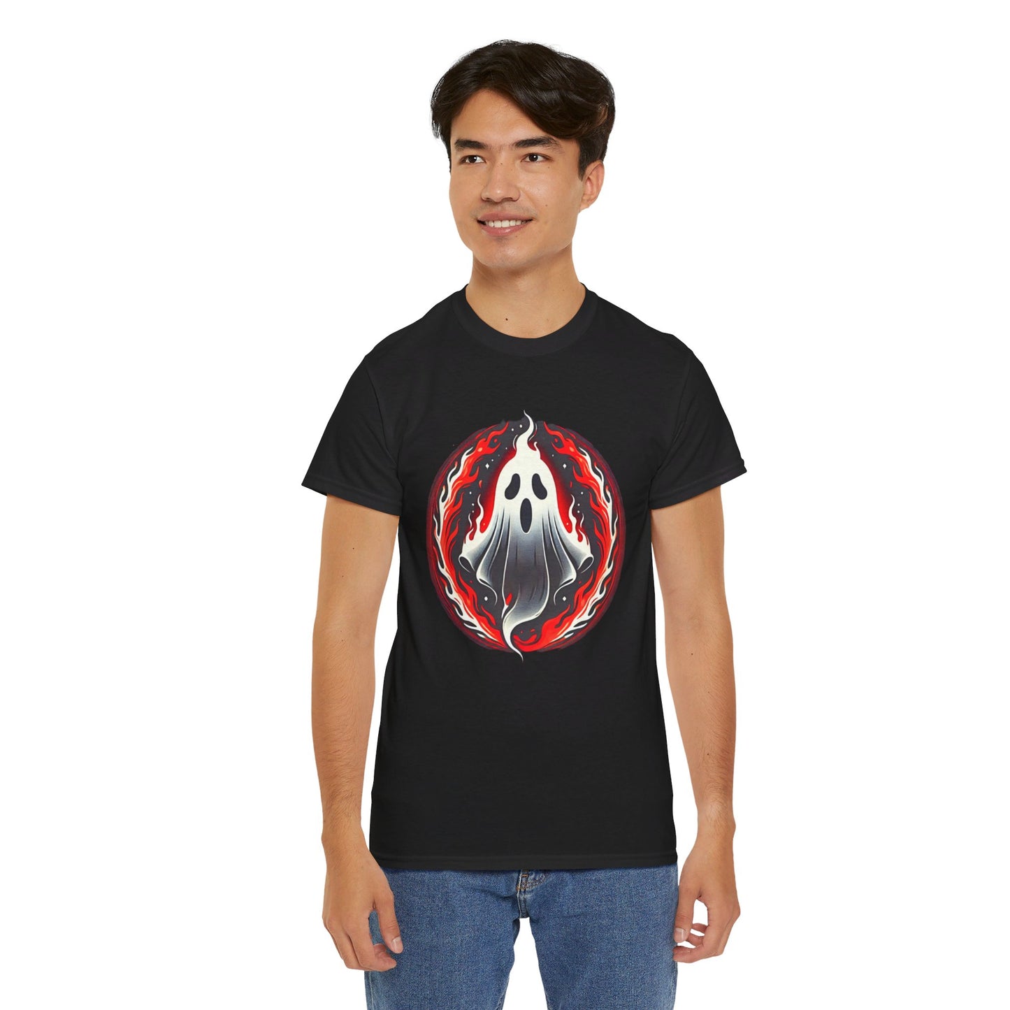 Fiery Fire Ghost - Graphic Unisex Heavy Cotton Tee