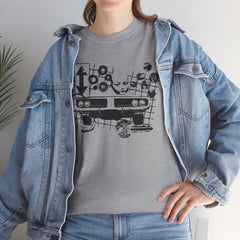 Abstract Retro Racing Car Unisex Heavy Cotton Tee | Perfect for Car Enthusiasts, Father's Day Gift, Casual Wear, Vintage Style, Unique Graphic Shirt