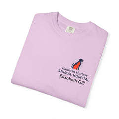 Elizabeth Gill Front Logo Back Graphic Baldwin Harbor Animal Hospital "Who Let the Cats Out?" T Shirt