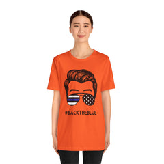 BACK THE BLUE Dad with Glasses, Graphic Unisex Short Sleeve Tee
