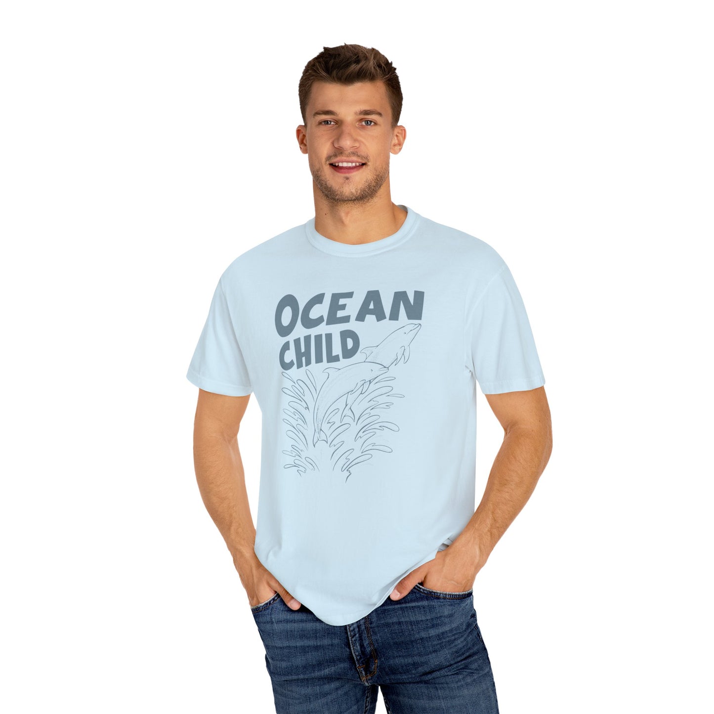 Dolphins, Ocean Child -  Graphic Unisex Garment-Dyed T-shirt