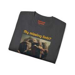 My Missing Limb? It Was Stampeding Elephants! - Unisex Ultra Cotton Tee | Leg Amputee, Limb Awareness, Amputee Gag, Arm Amputee, Amputee Fun