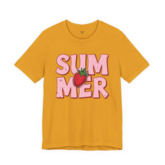 Summer Strawberry T-Shirt — Cute Pink Graphic Tee with Strawberry "SUMMER" Design