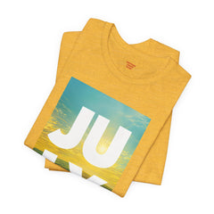 July Sunflower T‑Shirt – Summer Graphic Tee with 'JULY' Text