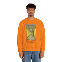 Crewneck Sweatshirt "Do Not Question the Hallway" – Retro Yellow Corridor Graphic