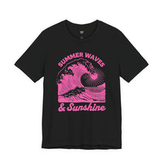 Summer Waves & Sunshine Tee — Retro Pink Surf Graphic T-Shirt