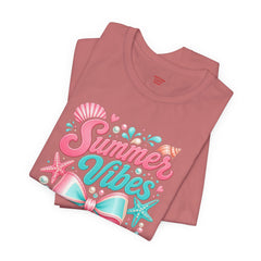 Summer Vibes Tee — Pastel Seashell Bow Beach T-Shirt