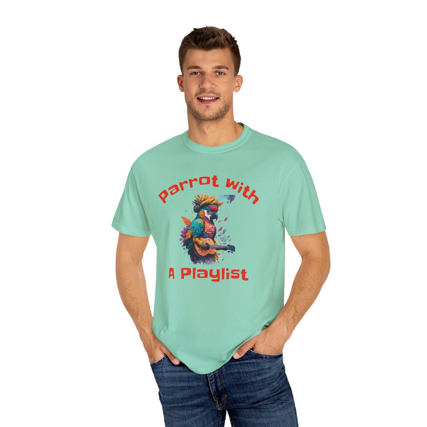 Parrot With A Playlist - Unisex Garment-Dyed T-shirt