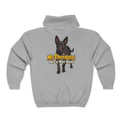 Personalized with your dogs image Zip Hoodie — "My Therapist Has a Wet Nose" Graphic