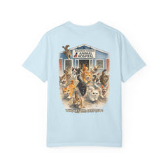 Elizabeth Gill Front Logo Back Graphic Baldwin Harbor Animal Hospital "Who Let the Cats Out?" T Shirt