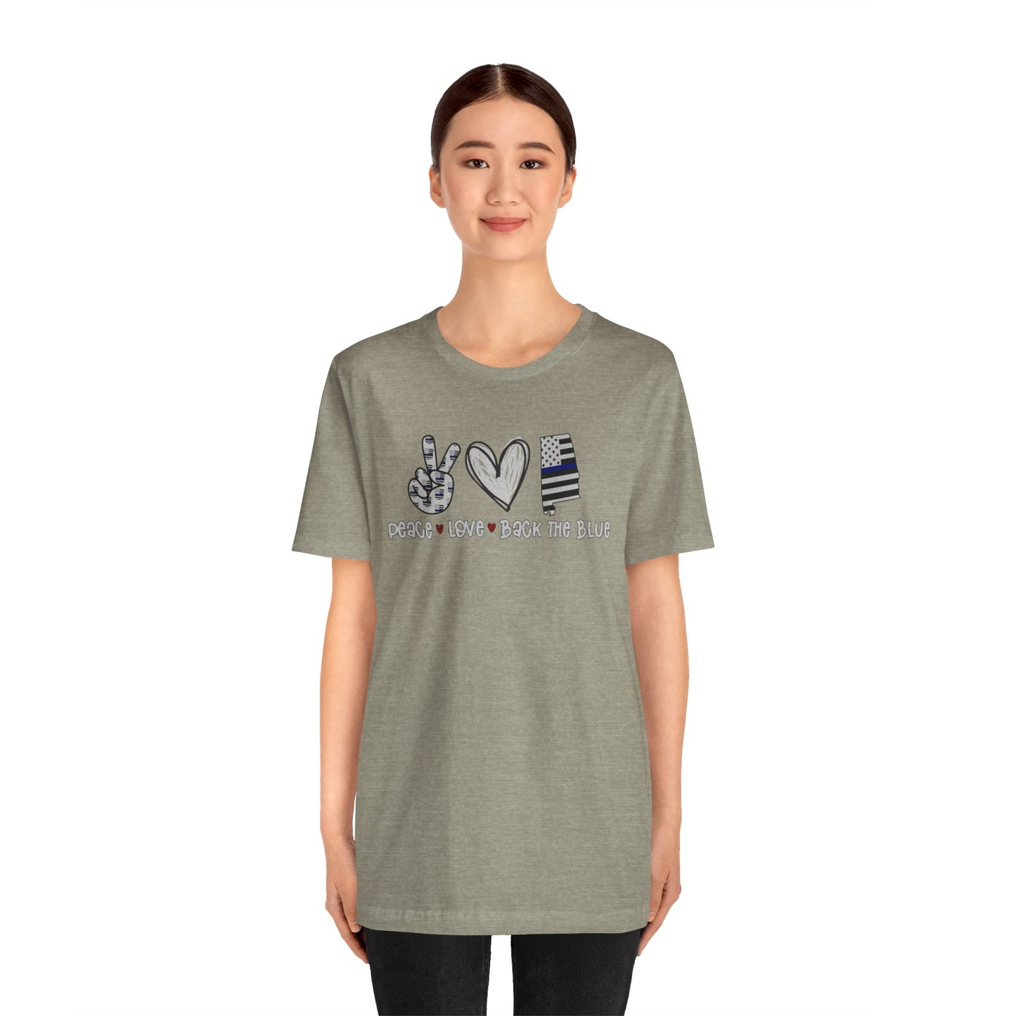 Peace Love Back The Blue in Alabama, Graphic Unisex Short Sleeve Tee