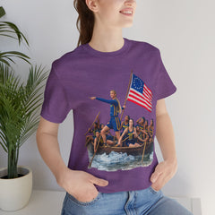 Historical Fever Patriot T‑Shirt — Revolutionary Flag Rowboat Design
