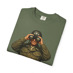 Graphic T-Shirt — Vintage WWII General George Patton Binoculars Design with "Rommel You Magnificent Bastard" Text