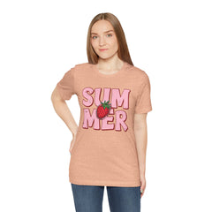 Summer Strawberry T-Shirt — Cute Pink Graphic Tee with Strawberry "SUMMER" Design