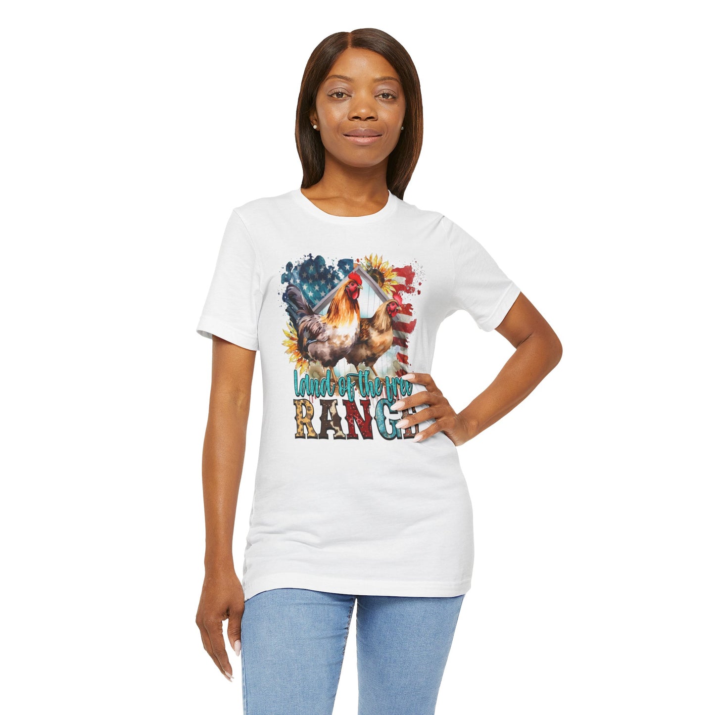 Land Of The Free RANGE Chicken Graphic, Unisex Jersey Short Sleeve Tee