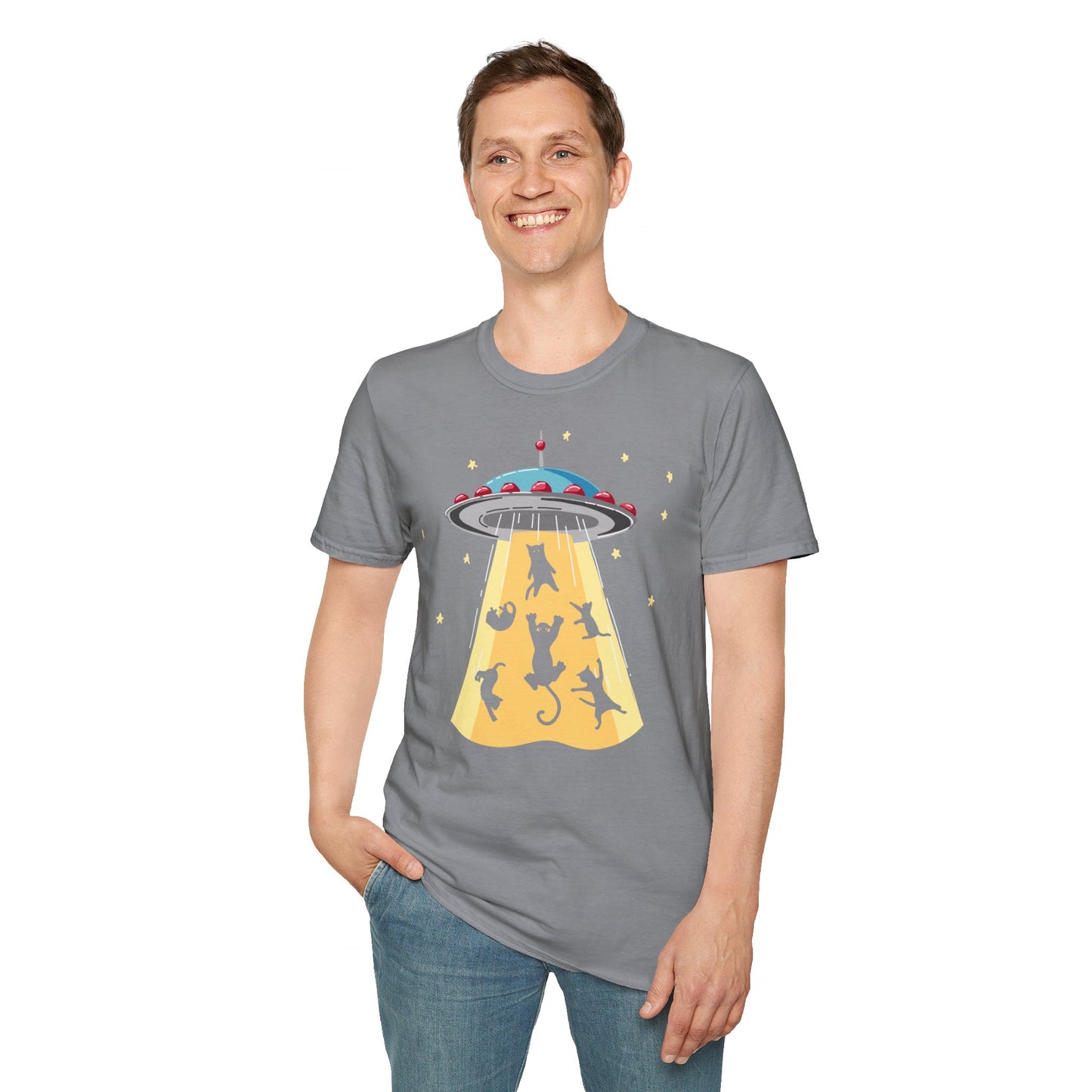 CAT ABDUCTION Is Real, Unisex Softstyle Graphic T-Shirt