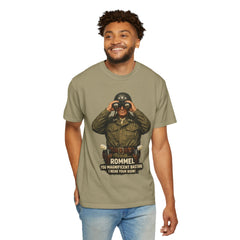Graphic T-Shirt — Vintage WWII General George Patton Binoculars Design with "Rommel You Magnificent Bastard" Text