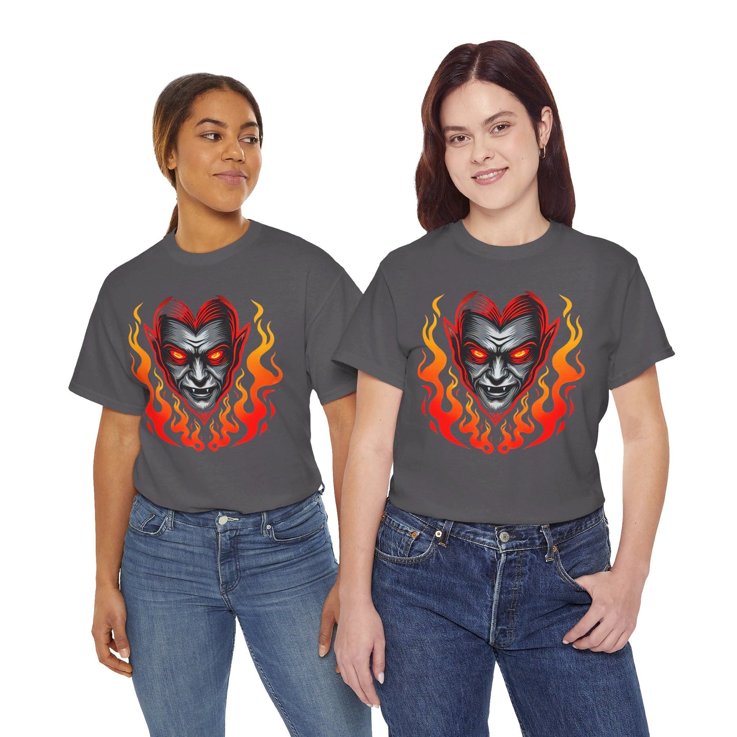 Flaming Fire Vampire - Graphic Unisex Heavy Cotton Tee