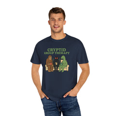 Cryptid Group Therapy Bigfoot, Mothman and Loch Nessie Unisex T-Shirt, Funny Graphic Tee, Gift for Cryptid Lovers, Quirky Casual Wear, Cool Humor Shirt