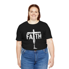 Faith Cross Prosthetic Leg T‑Shirt — Amputee Inspirational Christian Tee