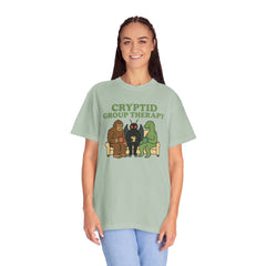 Cryptid Group Therapy Bigfoot, Mothman and Loch Nessie Unisex T-Shirt, Funny Graphic Tee, Gift for Cryptid Lovers, Quirky Casual Wear, Cool Humor Shirt