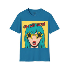 OH MY GOD Blonde Wearing Star Shaped Glasses Pop Art Girl Unisex Softstyle T Shirt