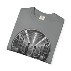 Don;t Stop Believing Subway Reflection T-Shirt — Vintage Black & White Urban Photo Tee