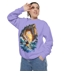 Adventure Kayak Sweatshirt — Comfort Colors Sunset Sea Arch Graphic