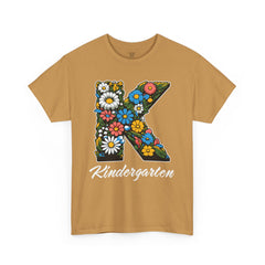 Kindergarten Floral Letter Tee, Kids Birthday Gift, Teacher Appreciation Shirt, Spring Celebration Tee, Unisex Cotton Tee