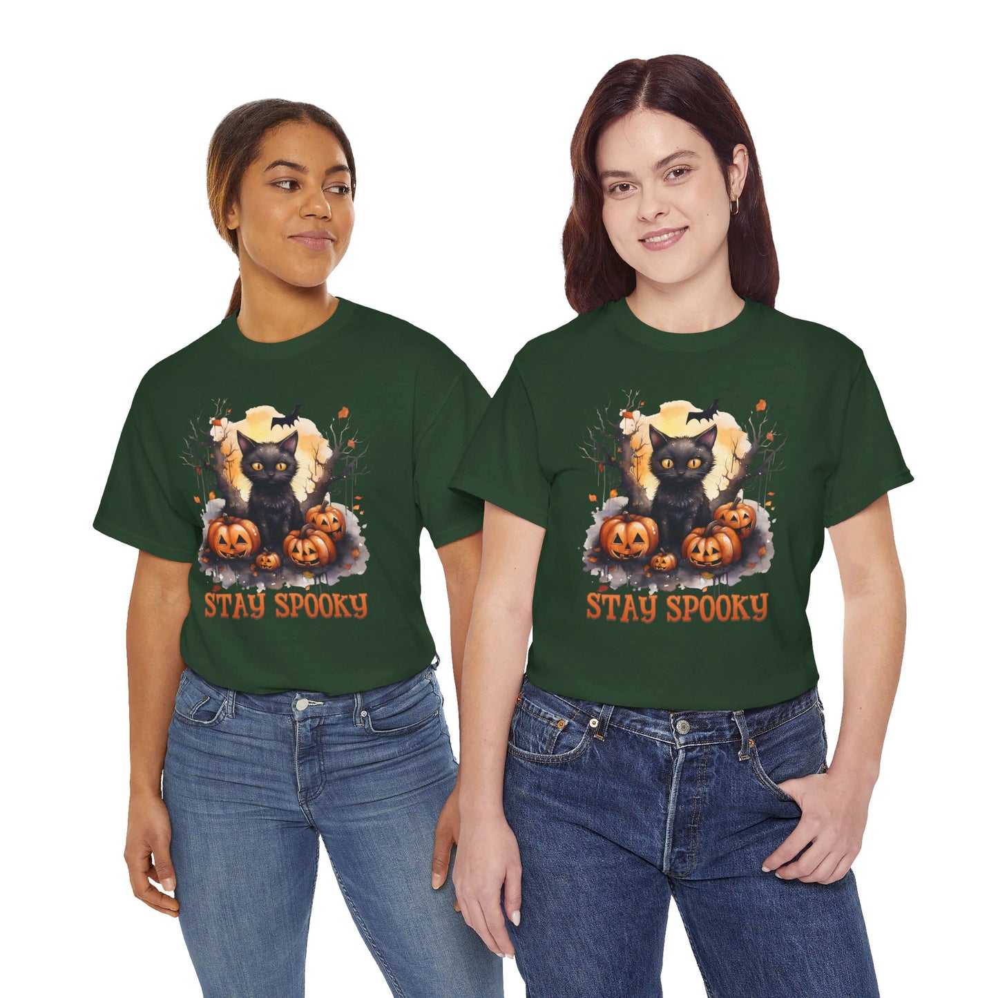 Black Cat And Pumpkin! Graphic Unisex Heavy Cotton Tee