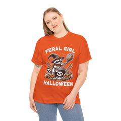 Feral Girl Halloween Raccoon! Graphic Unisex Heavy Cotton Tee