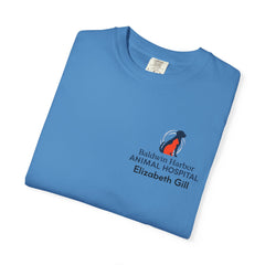 Elizabeth Gill Front Logo Back Graphic Baldwin Harbor Animal Hospital "Who Let the Cats Out?" T Shirt