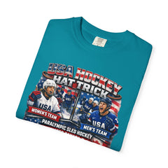 Hockey Hat Trick T-Shirt — USA Men's, Women's & Paralympic Gold Tribute 2026