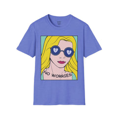 NO WORRIES Glass Wearing Pop Art Blonde Girl Unisex Softstyle T Shirt