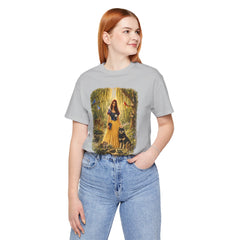 Fairy Tale Forest Tee — Woman with Dog Vintage Fantasy Graphic Shirt
