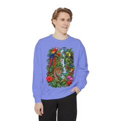 Tropical Jungle Waterfall With Leopard and Parrot Sweatshirt
