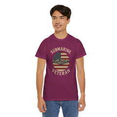 Submarine Veteran American Flag Tee | Unisex Heavy Cotton T-Shirt, Military Apparel, Veteran Gift, Patriotic Top, Casual Wear