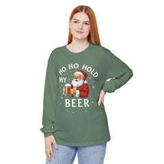 Festive Santa Claus Long Sleeve T-Shirt - "Ho Ho Hold My Beer"