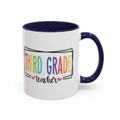 THIRD GRADE TEACHER, Accent Coffee Mug, hearts graphics,present for teacher, educator gift, gift for him, gift for her, teacher appreciation