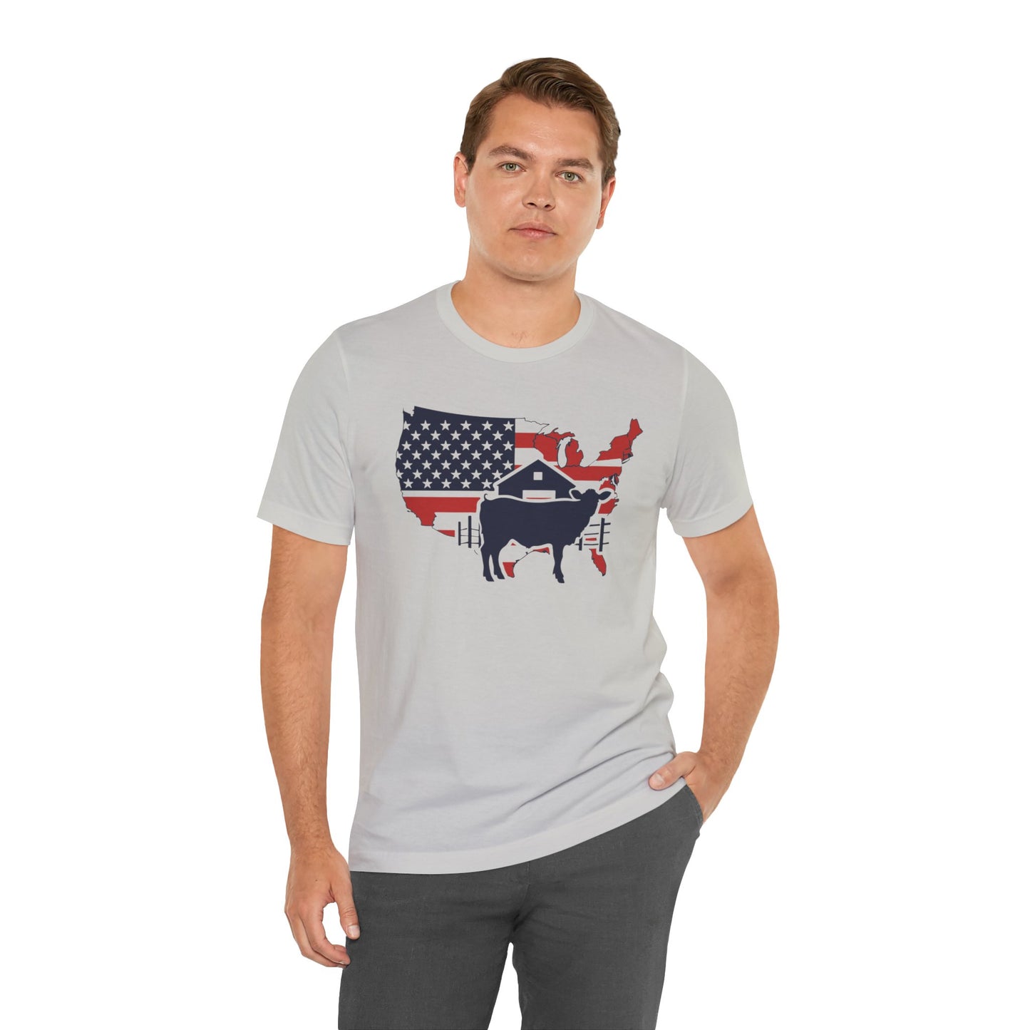 Red White and Blue Farmer Graphic, Unisex Jersey Short Sleeve Tee