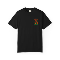 After Dark Collection Arches National Park Unisex Garment Dyed Adventure Tee, Shadow Walker, Alien and Bear with a map campfire scene