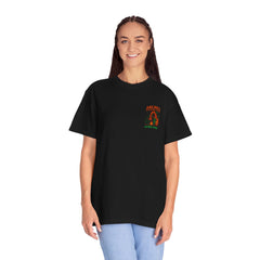 After Dark Collection Arches National Park Unisex Garment Dyed Adventure Tee, Shadow Walker, Alien and Bear with a map campfire scene