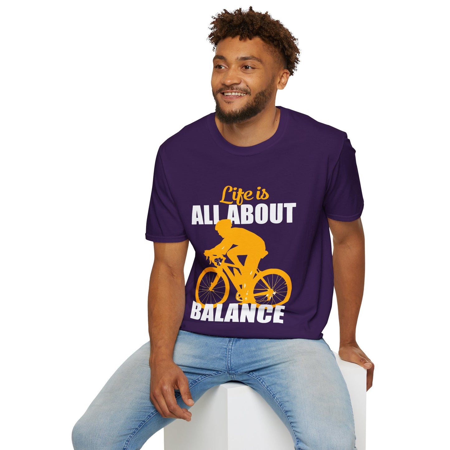 Life Is All About Balance Unisex Softstyle T-Shirt  For the Cyclist in Your Life, Biking Bicycling Exercise Motivation Just Do It