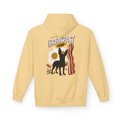 Breakfast Club Hoodie — Cute Black Dog, Bacon & Egg Graphic Pullover