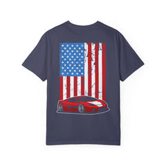 Patriotic Car Graphic Unisex T-Shirt - Vintage American Flag Design