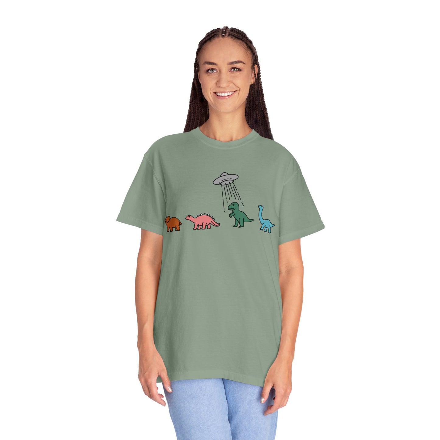 Dinosaur UFO Retro Unisex Garment-Dyed T-shirt