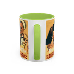Mug - Vintage He Joined The Submarine Service Unique Tri Panel Image Accent Coffee Mug (11, 15oz)